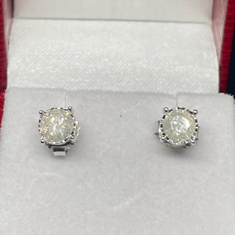 Sale ✨ GIA Certified • 1.12CTW Genuine Natural Diamond Stud Earrings in 10K WG - Picture 1 of 11